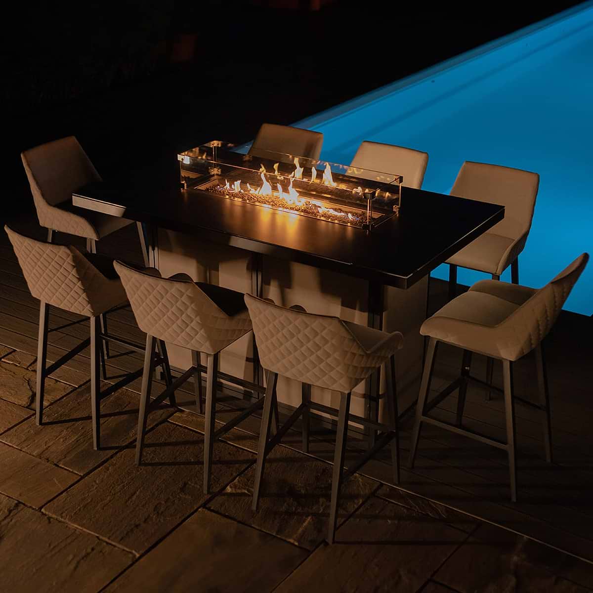 Maze Regal 8 Seat Outdoor Rectangular Fire Pit Bar Set | Roseland