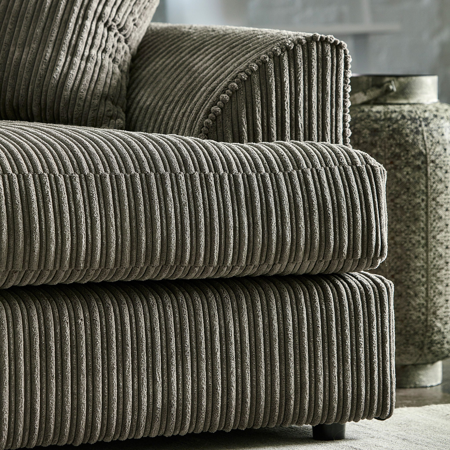 Bletchley Charcoal Jumbo Cord Corner Sofa from Roseland Furniture