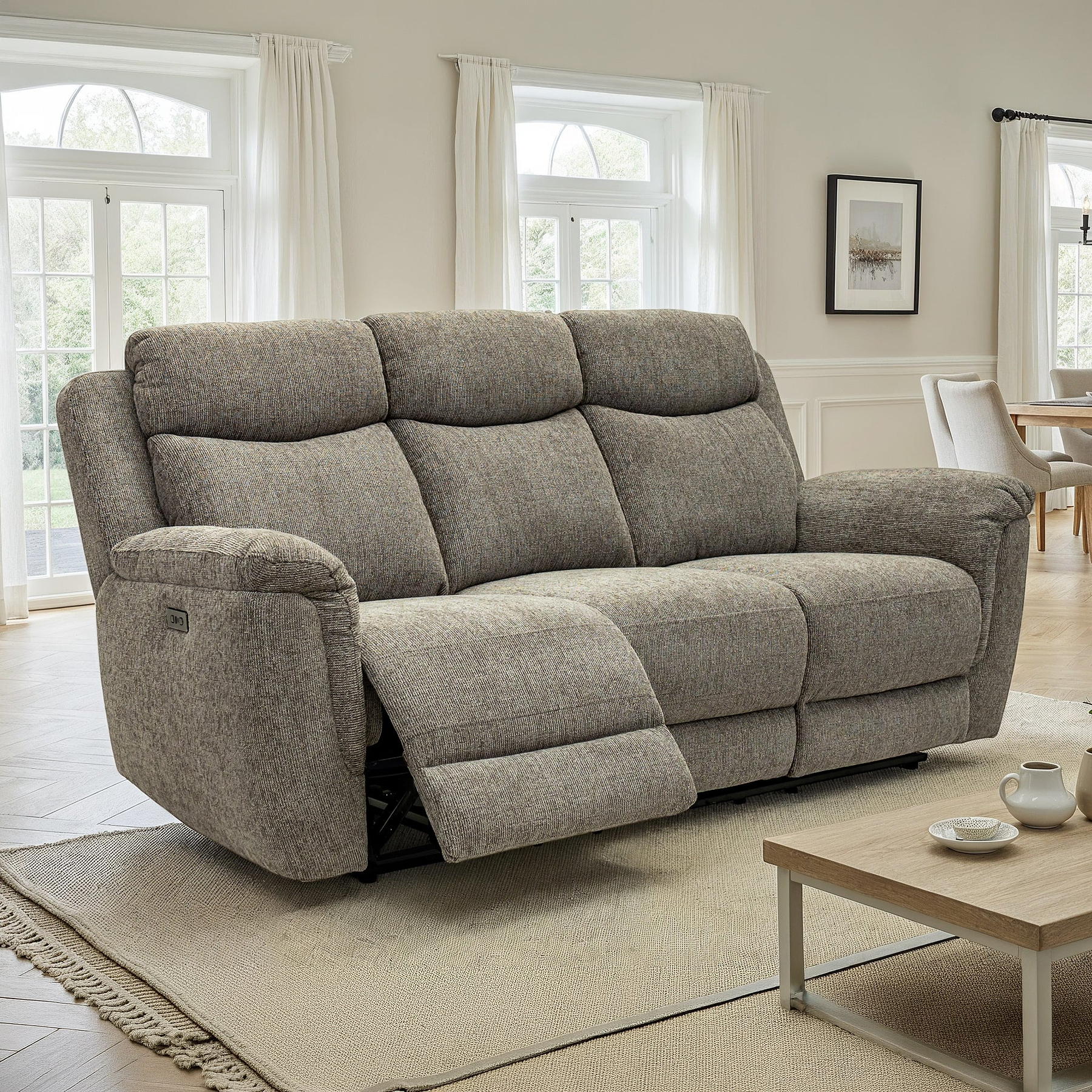 Hadlow Power Recliner 3 Seater Sofa With Console Pebble from Roseland Furniture