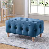 Clarence Sky Blue Velvet Buttoned Footstool for living room