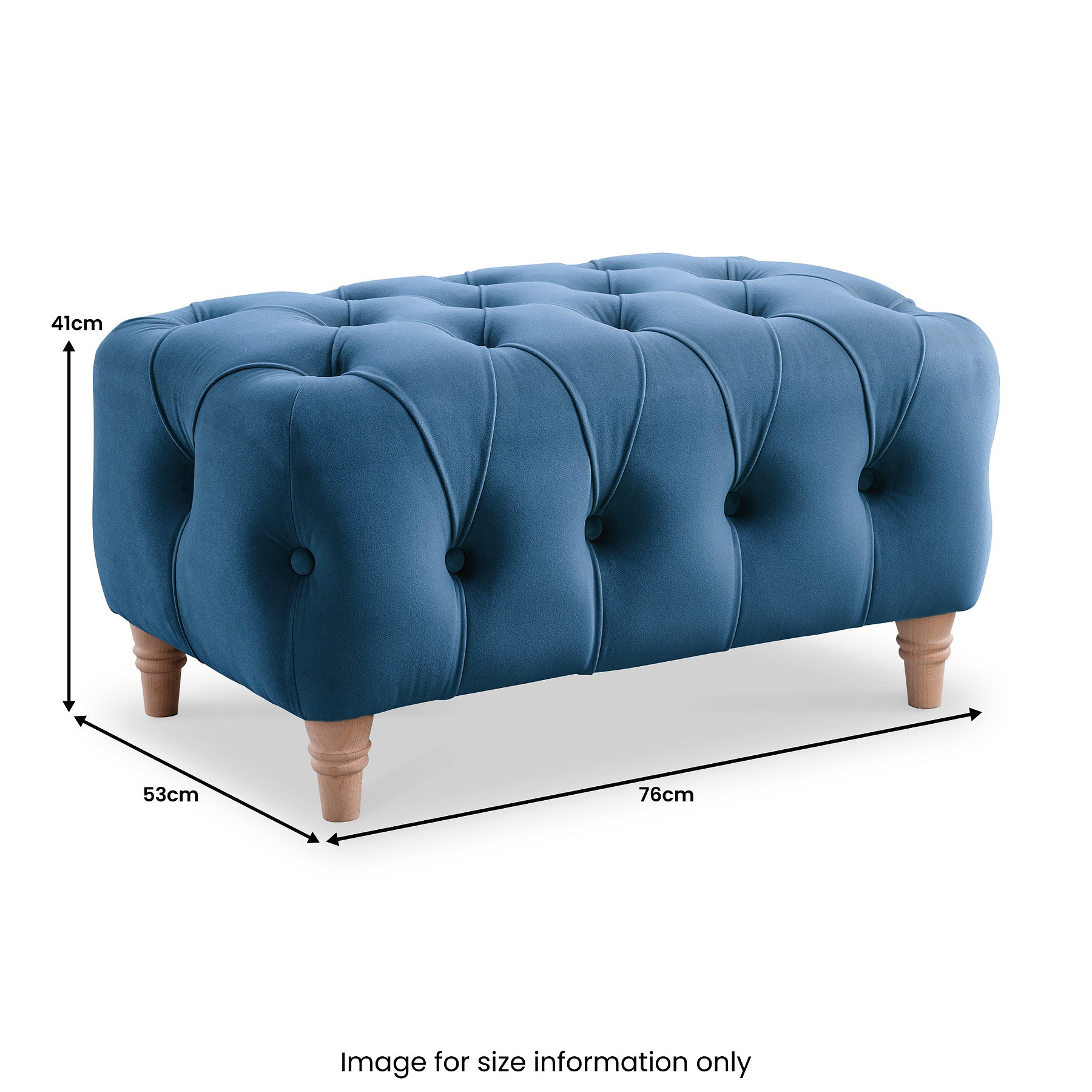 Clarence Sky Blue Velvet Buttoned Footstool dimensions