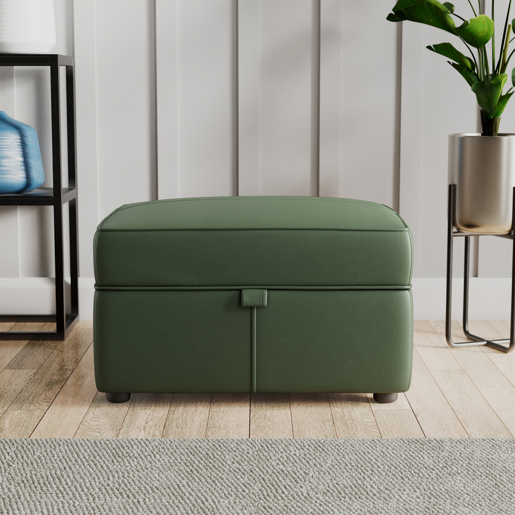 Edison Leather Storage Footstool Hunter Green from Roseland Furniture