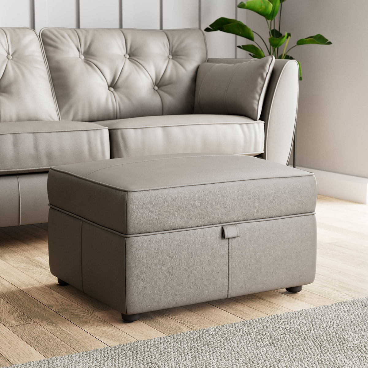 Edison Leather Storage Footstool Stone Grey from Roseland Furniture