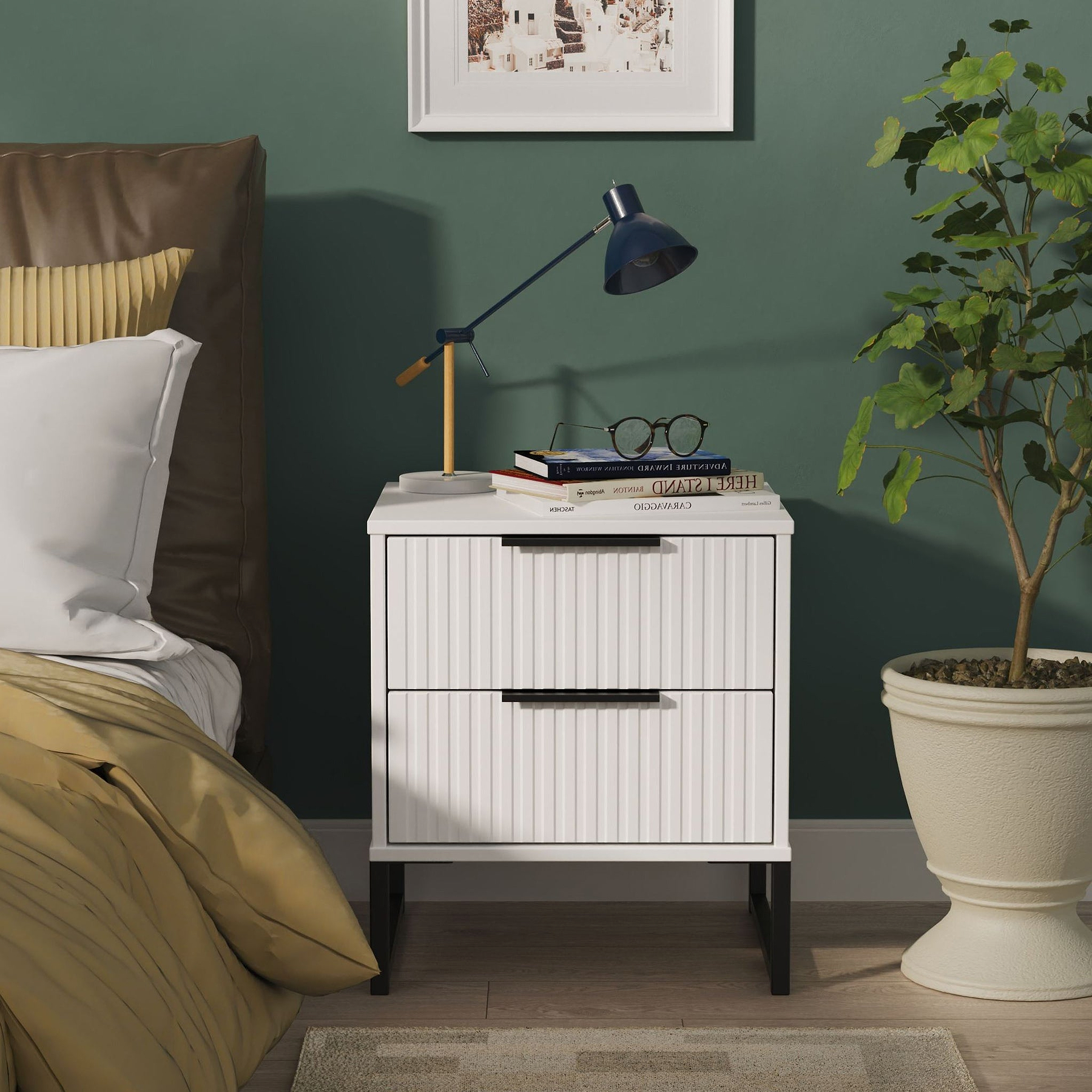 Callo Fluted 2 Drawer Bedside Matt White from Roseland Furniture