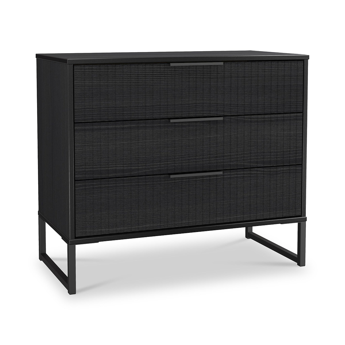 Callo Fluted 3 Drawer Wide Chest Matt Black from Roseland Furniture