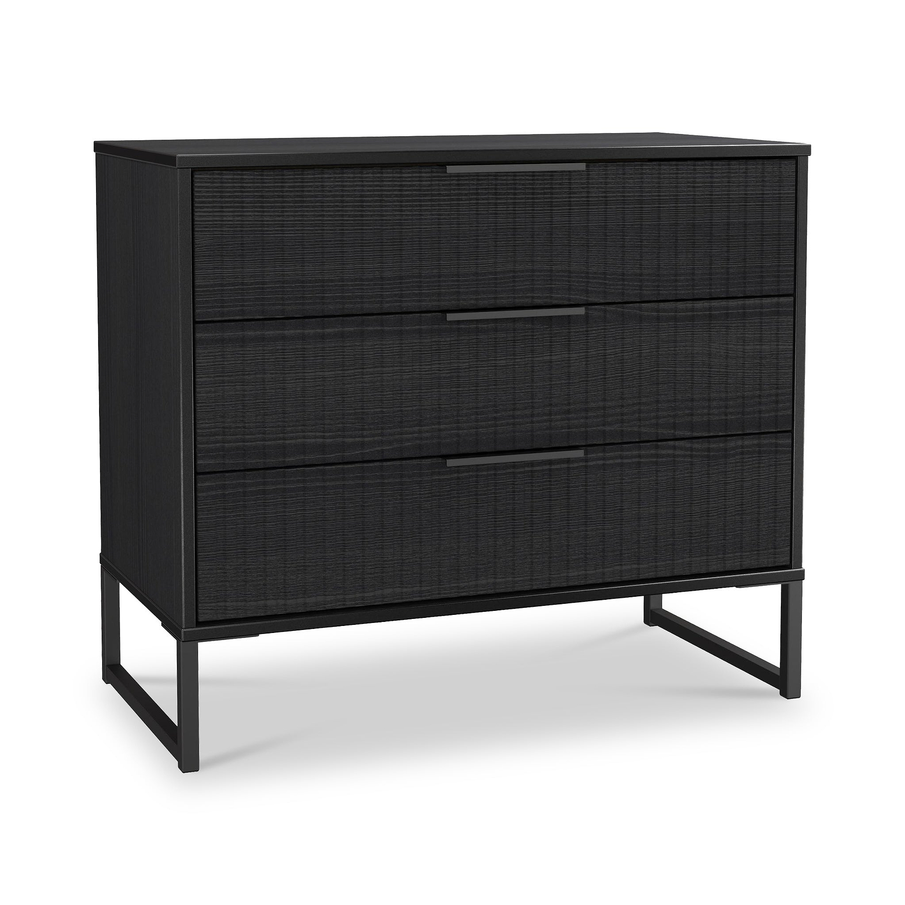 Callo Fluted 3 Drawer Wide Chest Matt Black from Roseland Furniture