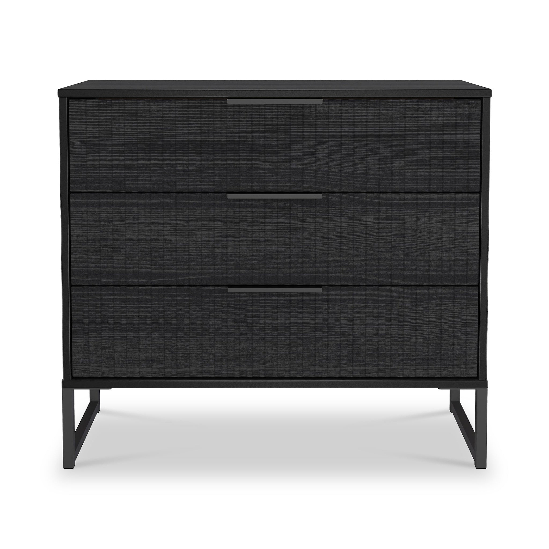 Callo Fluted 3 Drawer Wide Chest Matt Black from Roseland Furniture