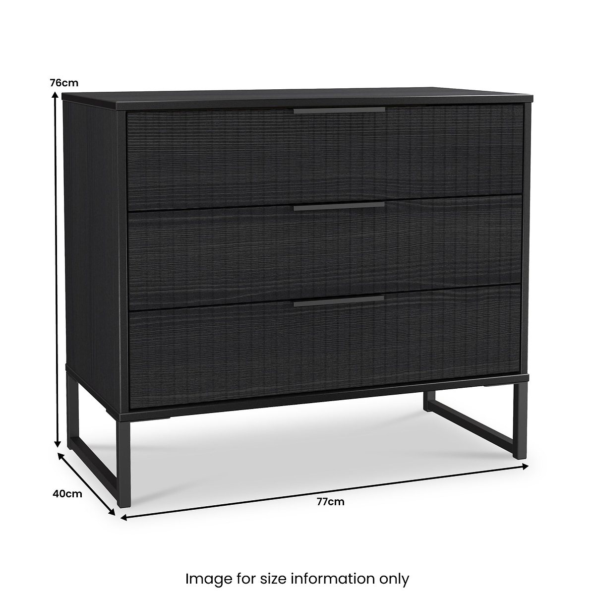 Callo Fluted 3 Drawer Wide Chest Matt Black from Roseland Furniture