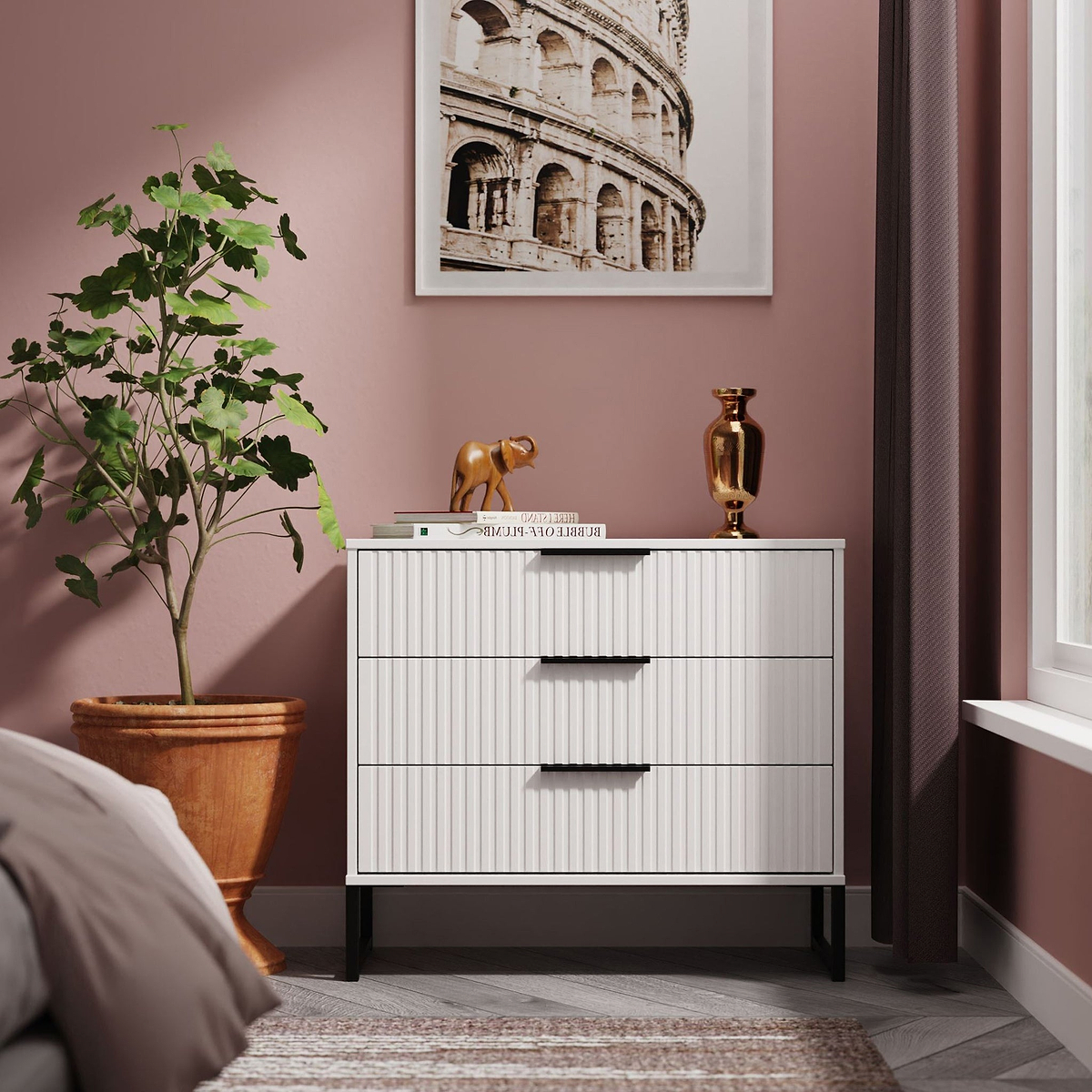 Callo Fluted 3 Drawer Wide Chest Matt White from Roseland Furniture