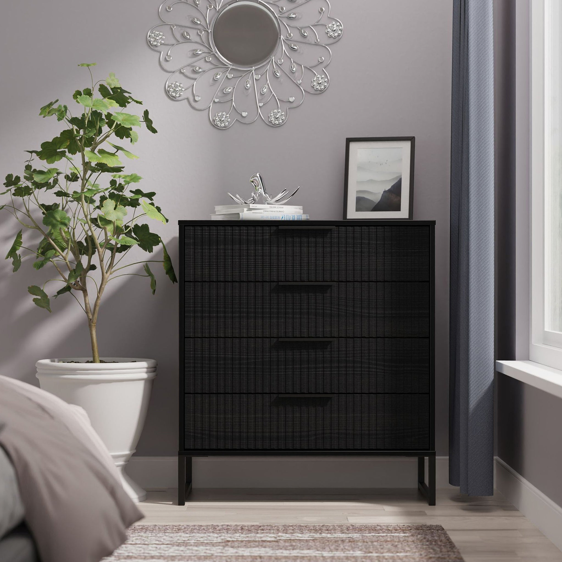 Callo Fluted 4 Drawer Chest Matt Black from Roseland Furniture