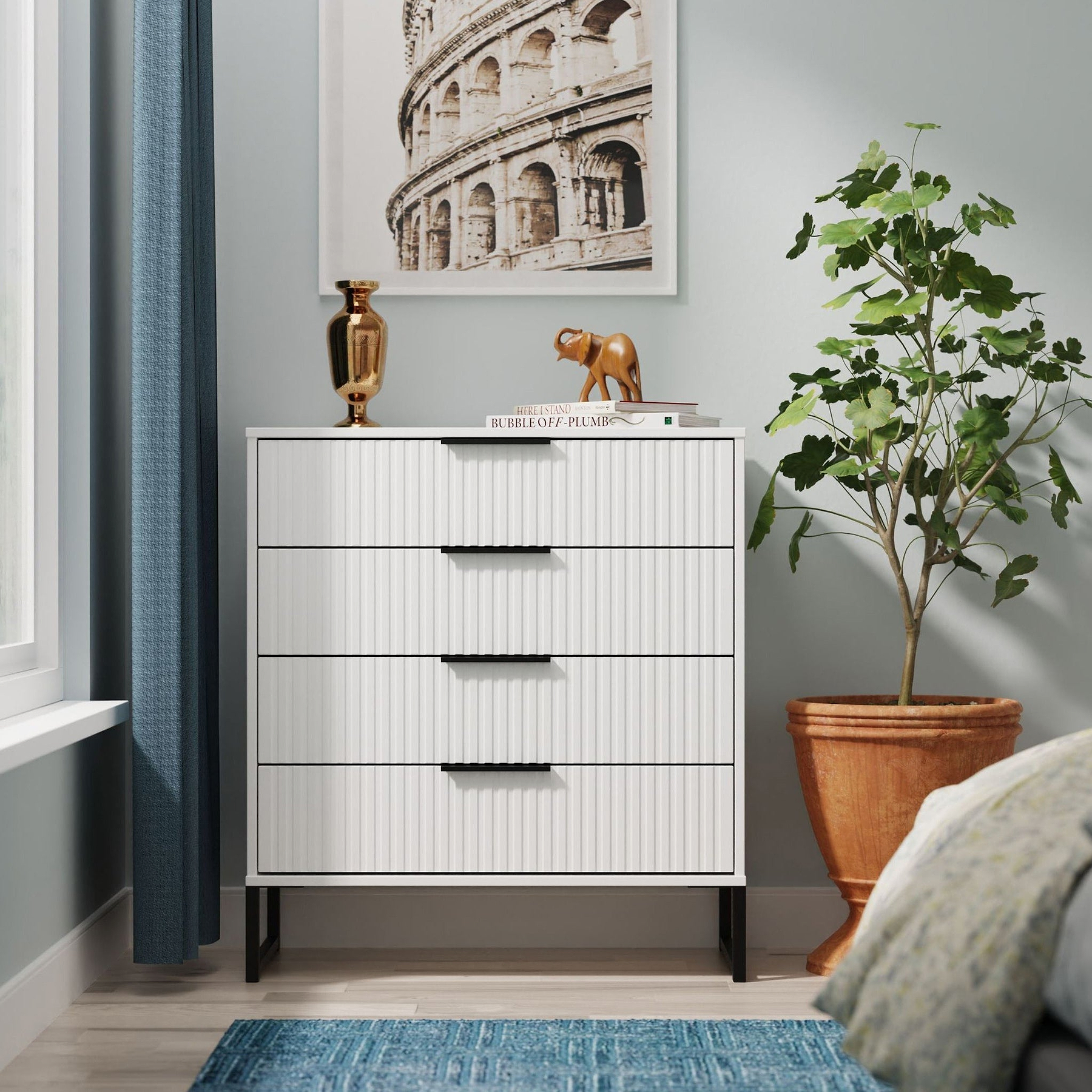 Callo Fluted 4 Drawer Chest of Drawers Matt White from Roseland Furniture