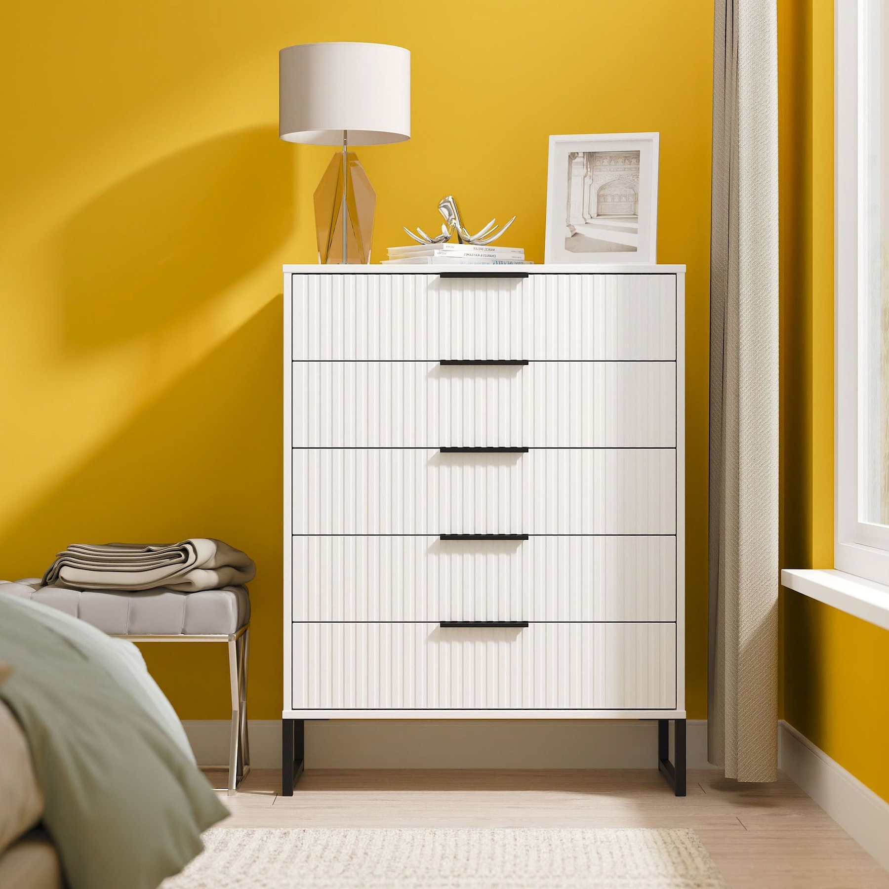 Callo Fluted 5 Drawer Chest Matt White from Roseland Furniture
