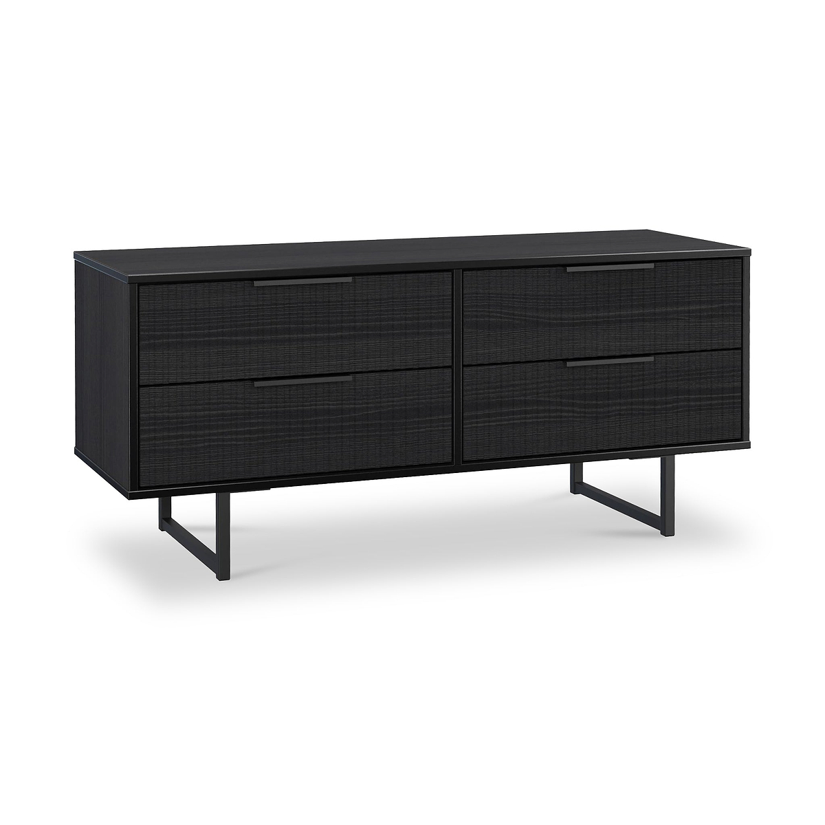 Callo Fluted 4 Drawer Low Storage Unit Matt Black from Roseland Furniture