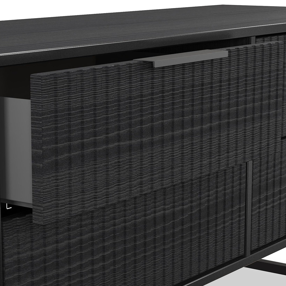 Callo Fluted 4 Drawer Low Storage Unit Matt Black from Roseland Furniture