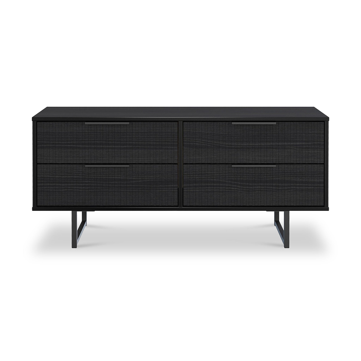 Callo Fluted 4 Drawer Low Storage Unit Matt Black from Roseland Furniture