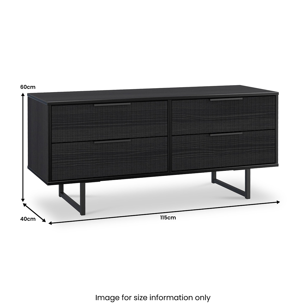 Callo Fluted 4 Drawer Low Storage Unit Matt Black from Roseland Furniture