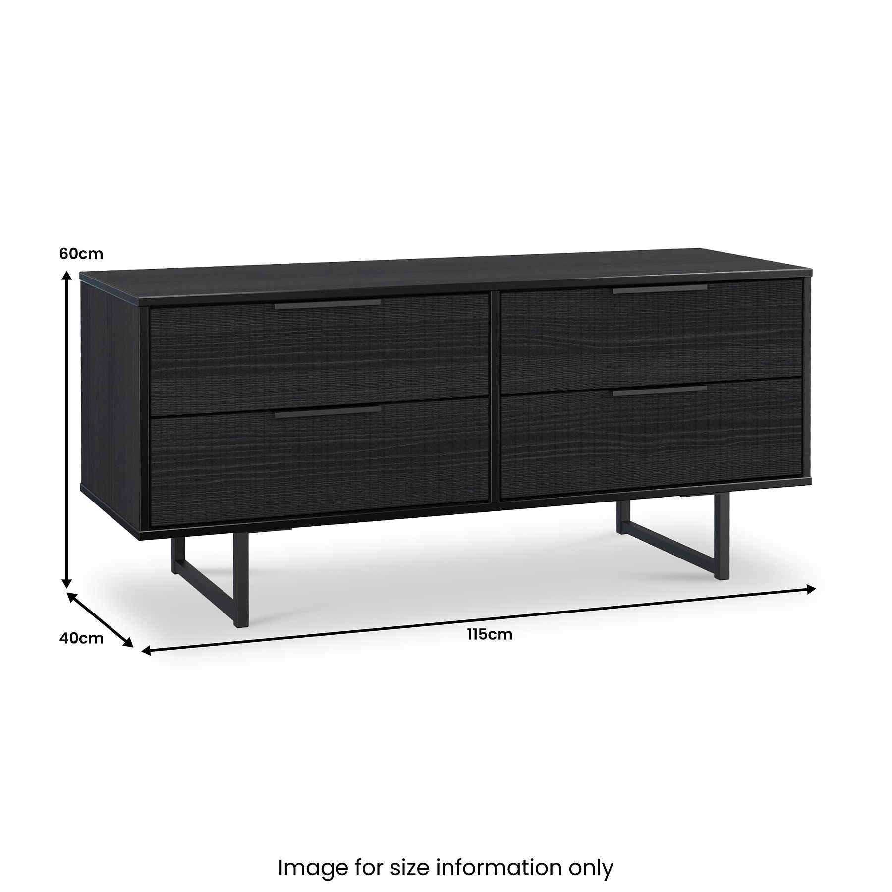 Callo Fluted 4 Drawer Low Storage Unit Matt Black from Roseland Furniture