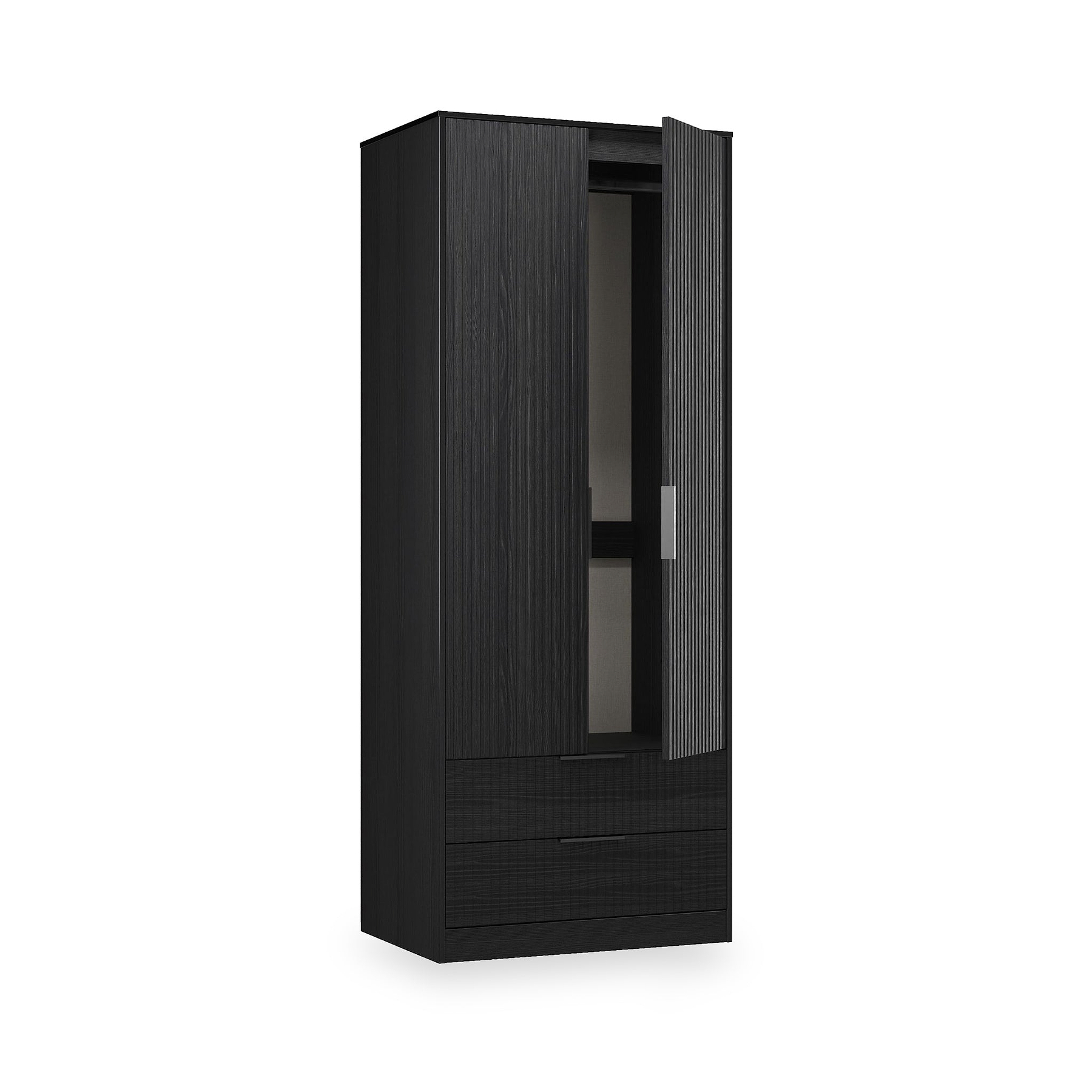 Callo Fluted Double Wardrobe With 2 Drawers Matt Black from Roseland Furniture