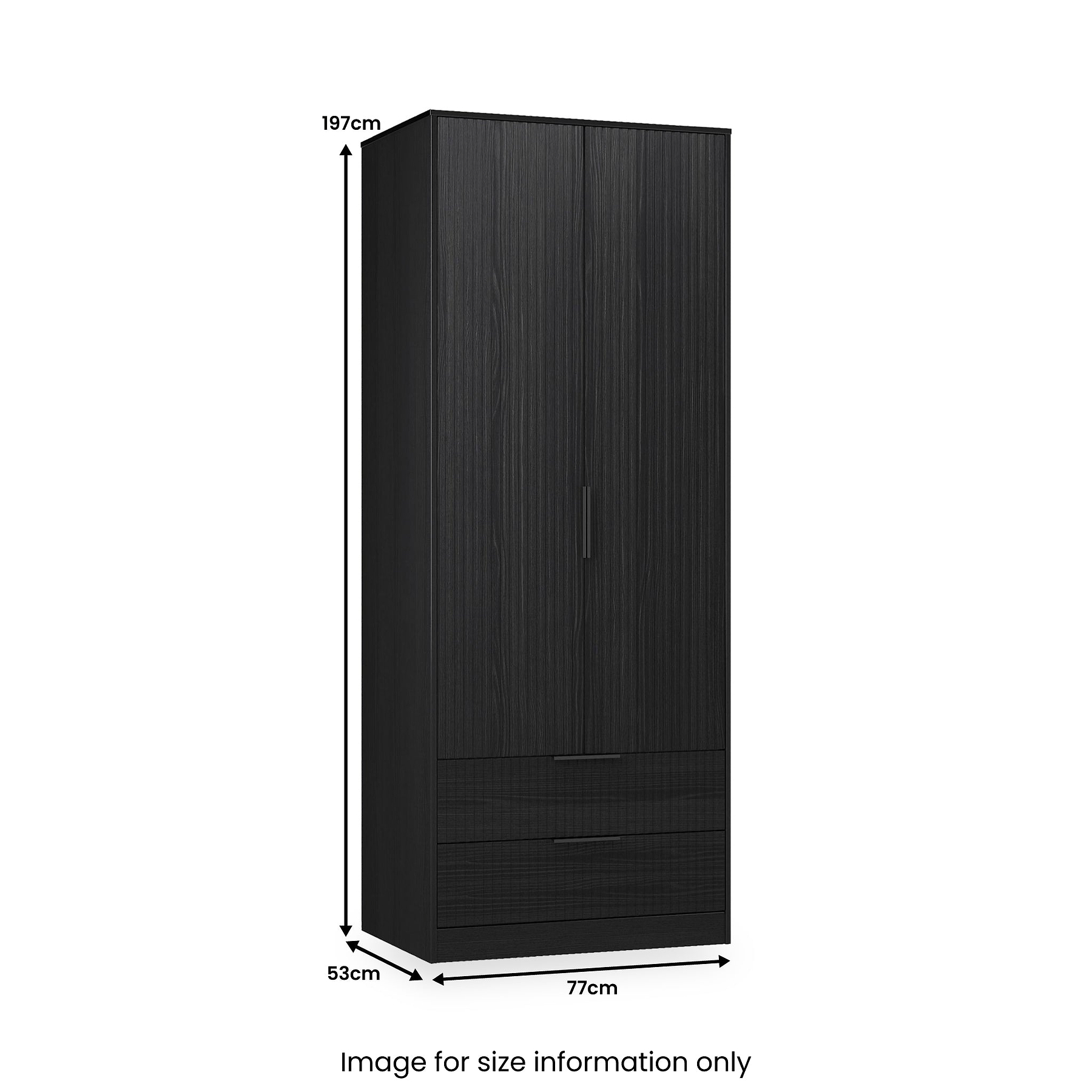 Callo Fluted Double Wardrobe With 2 Drawers Matt Black from Roseland Furniture