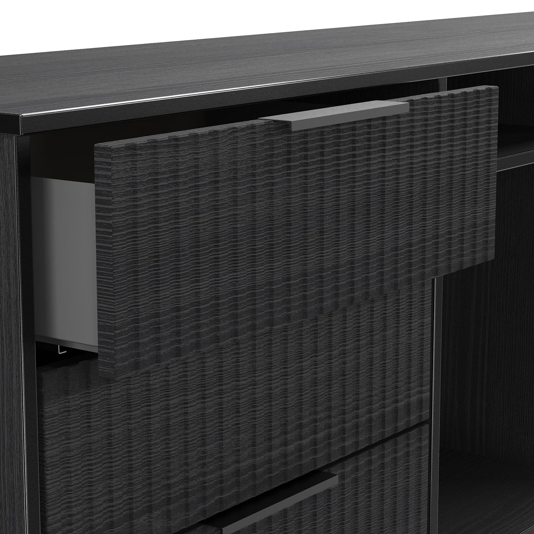 Callo Fluted 6 Drawer Sideboard Matt Black from Roseland Furniture