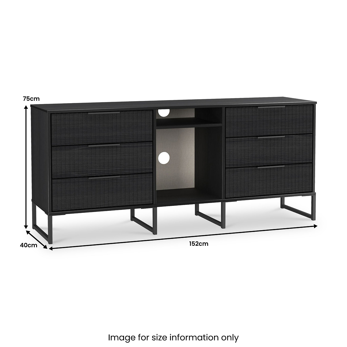 Callo Fluted 6 Drawer Sideboard Matt Black from Roseland Furniture