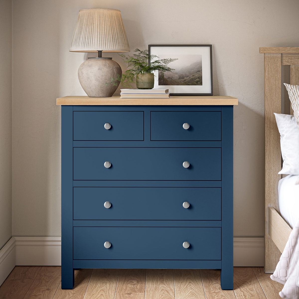 Farrow Navy Blue 2 Over 3 Chest Of Drawers from Roseland Furniture - Lifestyle Shot