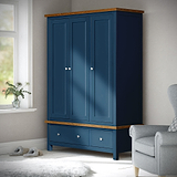 Farrow Navy Blue Triple Wardrobe with Storage Drawers from Roseland Furniture