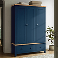Farrow Navy Blue Triple Wardrobe with Storage Drawers from Roseland Furniture