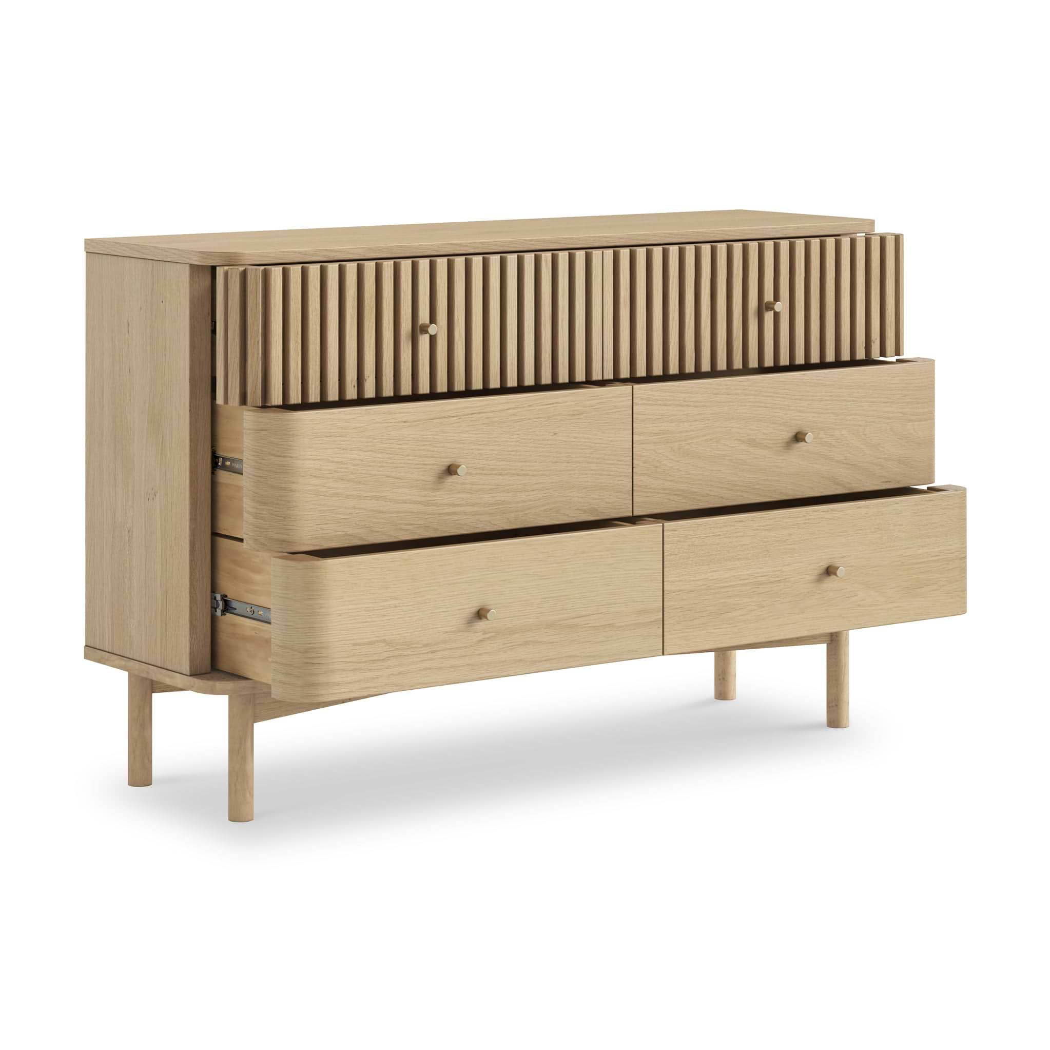 Finch Oak Slatted 6 Draw Wide Chest of Drawers for Bedroom | Roseland