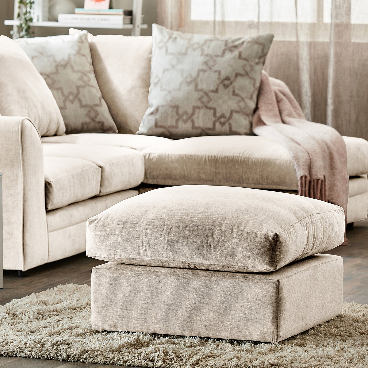 Fernley-chenille-footstool-stone from Roseland Furniture