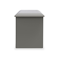 A simple grey box with a lighter grey, flat lid on top, centered on a plain white background.