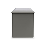 A simple grey box with a lighter grey, flat lid on top, centered on a plain white background.
