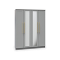 Bramham Grey Tall 4 Door 2 Mirror Wardrobe by Roseland Furniture