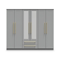 Bramham Grey Tall 6 Door 2 Mirror Wardrobe