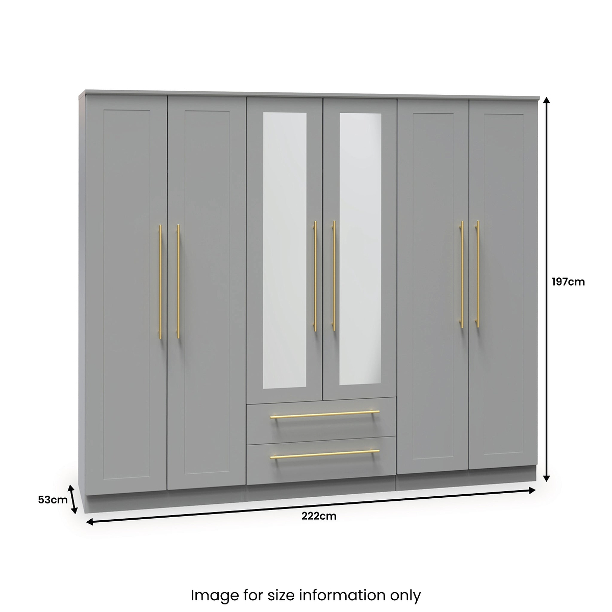 Bramham Grey Tall 6 Door 2 Mirror Wardrobe dimensions