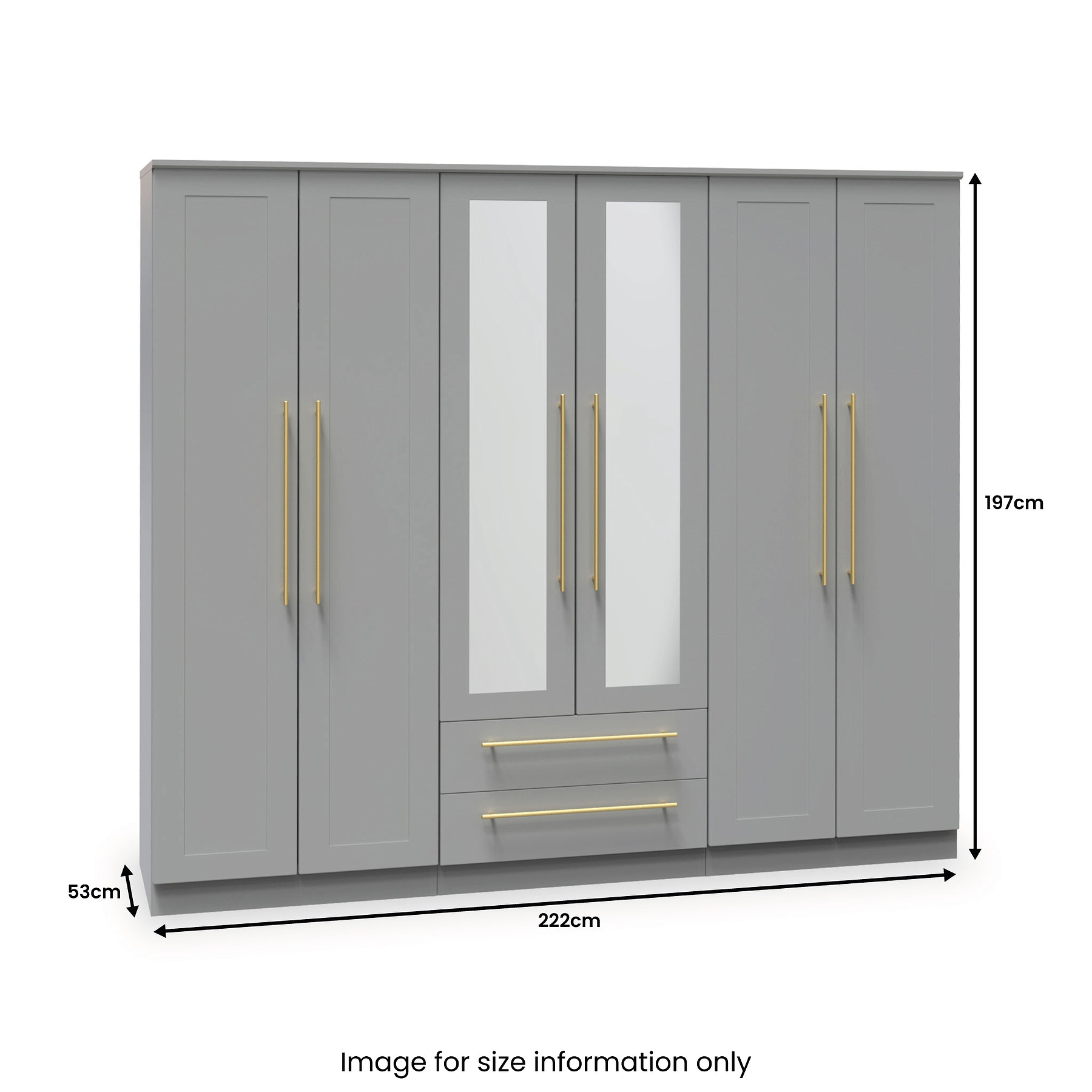 Bramham Grey Tall 6 Door 2 Mirror Wardrobe dimensions