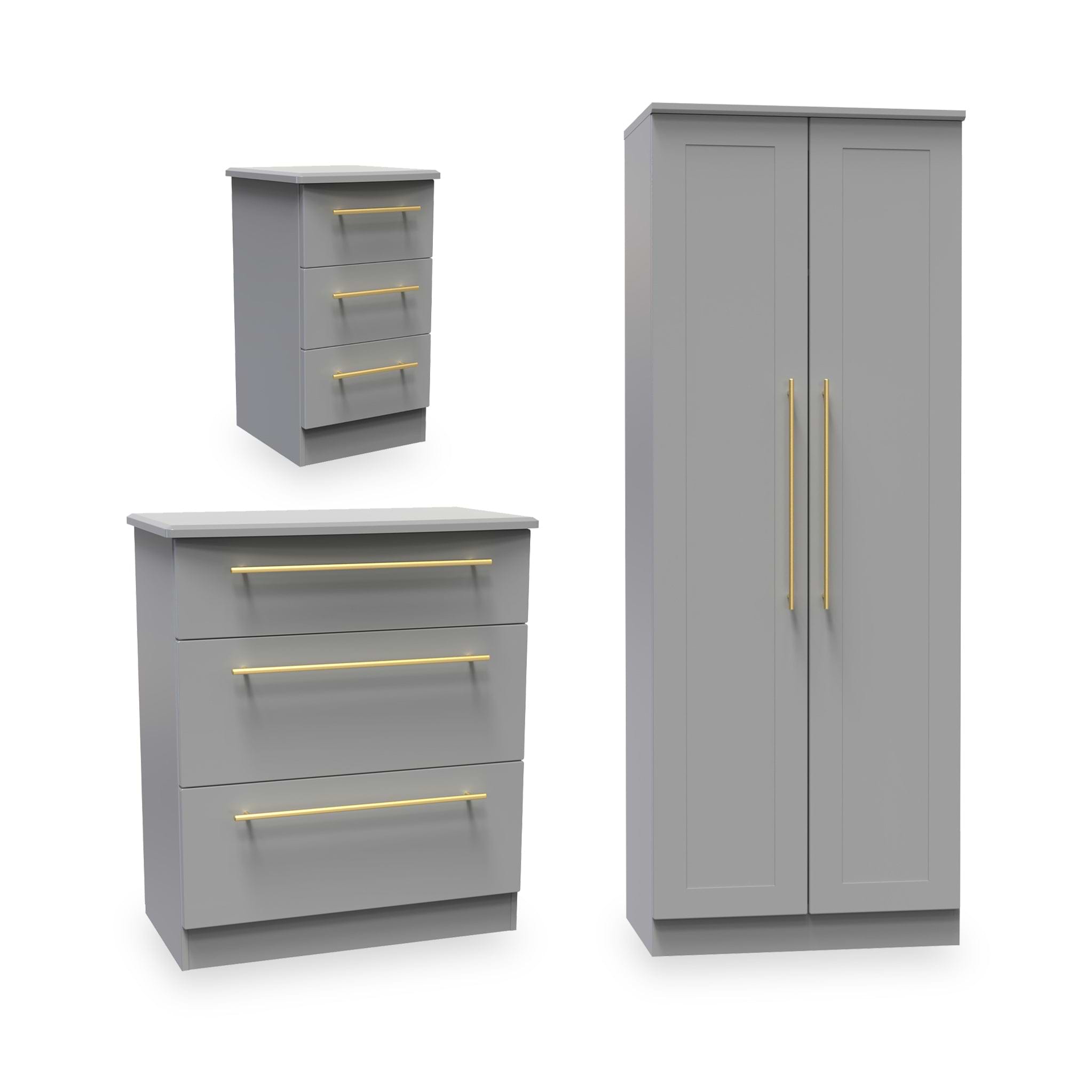 Bramham 3 Piece Bedroom Furniture Set Dusk Grey from Roseland Furniture