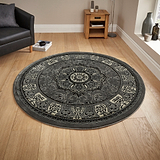 Holden Silver Oriental Stain Resistant Circular Rug for living room