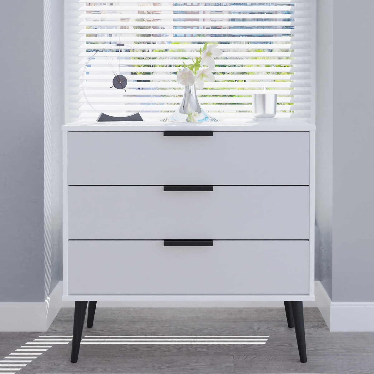 Asher White and Grey 3 Drawer Storage Chest for bedroom