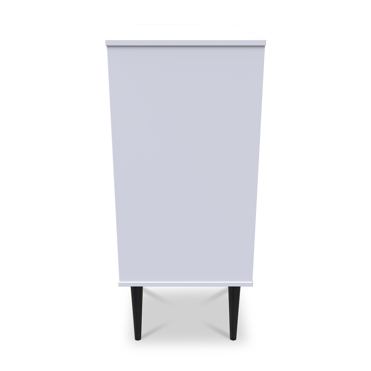 A grey, rectangular podium on two black, tapered legs stands against a white background.