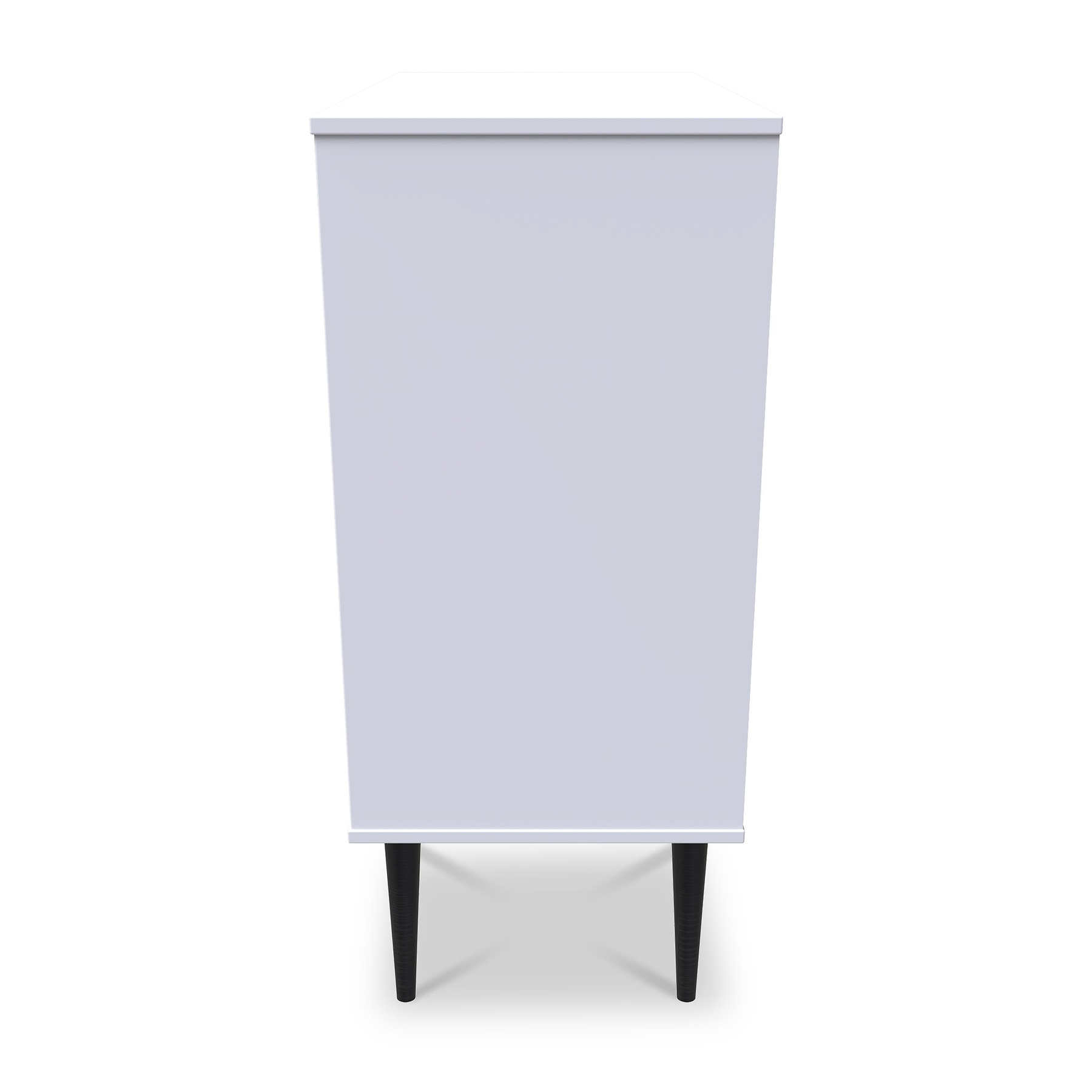 A grey, rectangular podium on two black, tapered legs stands against a white background.