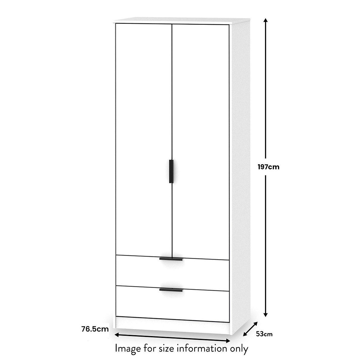 Asher White 2 Door 2 Drawer Double Wardrobe dimensions