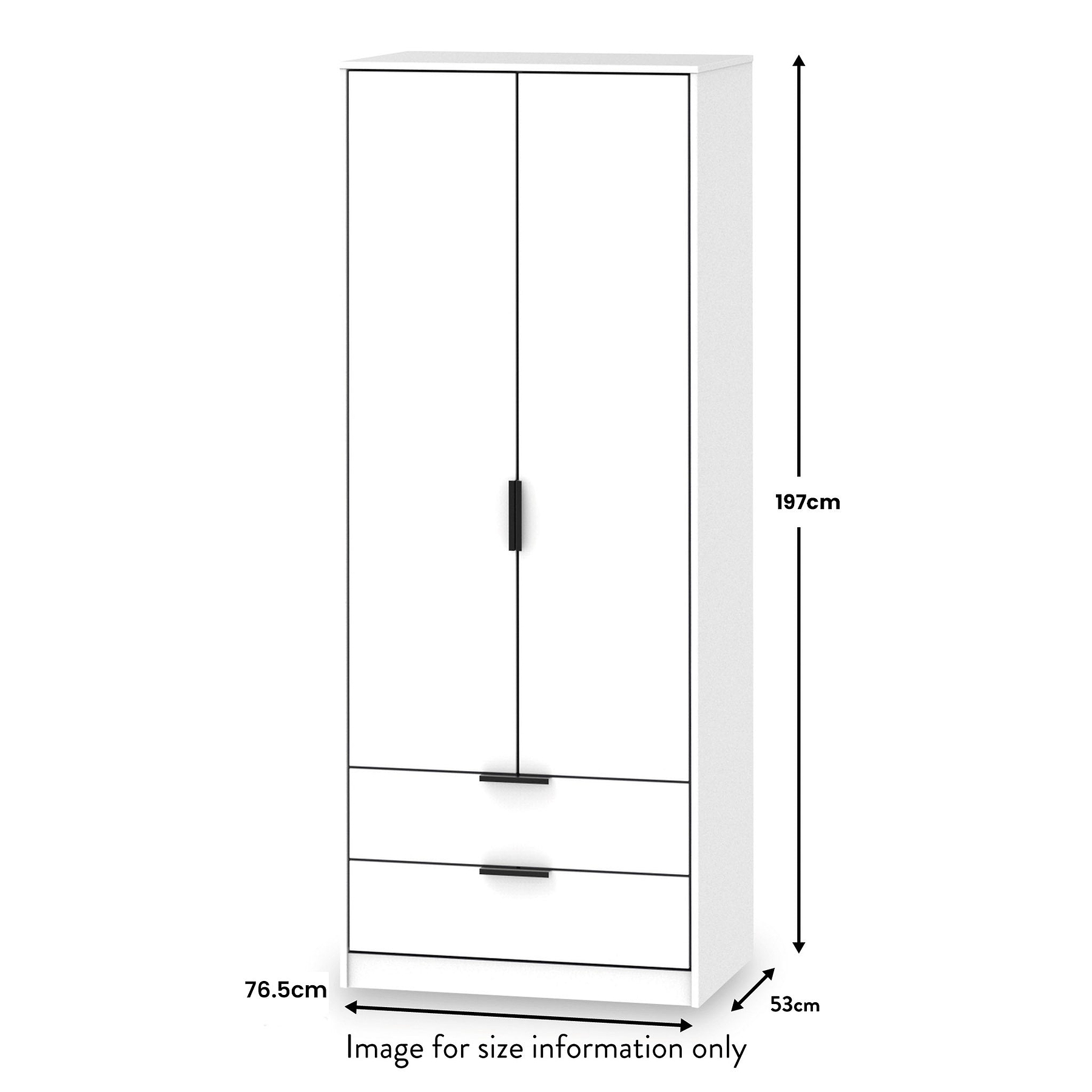 Asher White 2 Door 2 Drawer Double Wardrobe dimensions