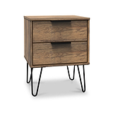 Morena Rustic Oak Effect 2 Drawer Bedside Table with Black Hairpin Legs by Roseland Furniture