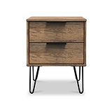 Morena Rustic Oak Effect 2 Drawer Bedside Table with Black Hairpin Legs by Roseland Furniture