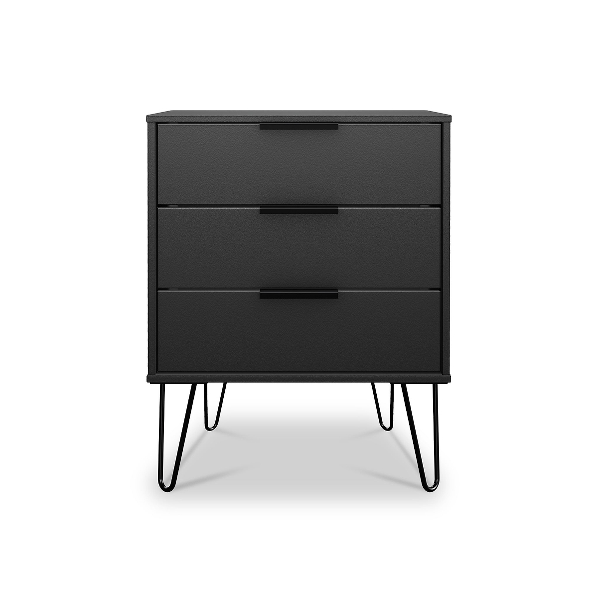 Moreno Graphite Grey 3 Drawer Midi Chest of Drawers Unit with hairpin legs from Roseland Furniture