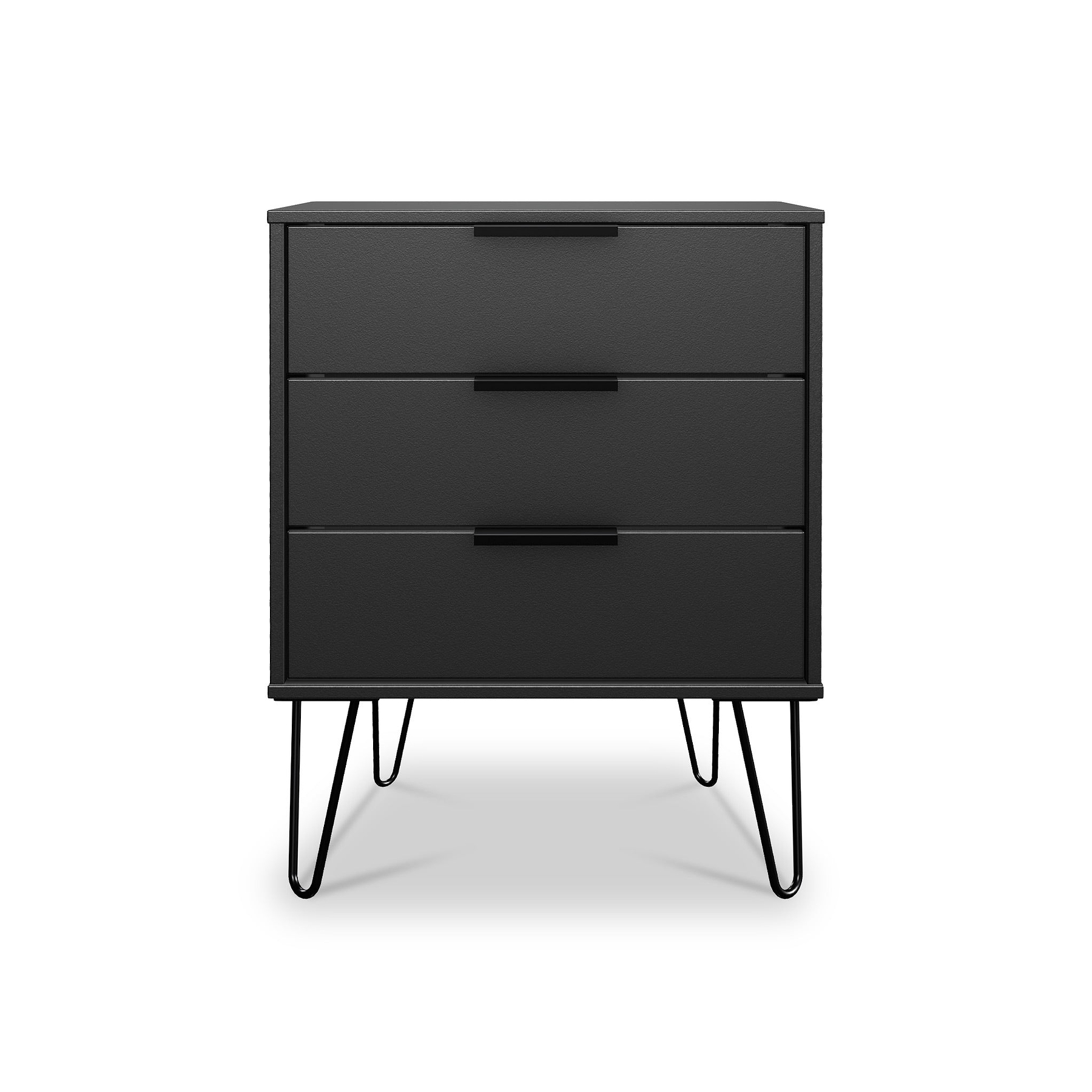 Moreno Graphite Grey 3 Drawer Midi Chest of Drawers Unit with hairpin legs from Roseland Furniture
