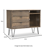 Moreno Rustic Oak 3 Drawer Tv Unit with Black Hairpin Legs from Roseland
