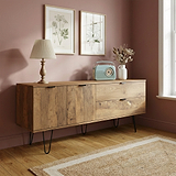 Asher Rustic Oak with Black Hairpin Legs 2 Drawer 2 Door Wide Sideboard from Roseland Furniture