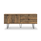 Asher Rustic Oak with Black Hairpin Legs 2 Drawer 2 Door Wide Sideboard from Roseland Furniture